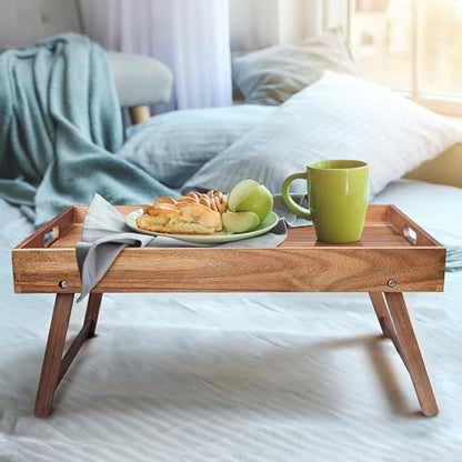 Taxenxar Extra Large Folding Bed Tray Table, 22’’ x 14’’ Acacia Wood Breakfast Tray, Food Serving Tray with Legs for Eating in Bed