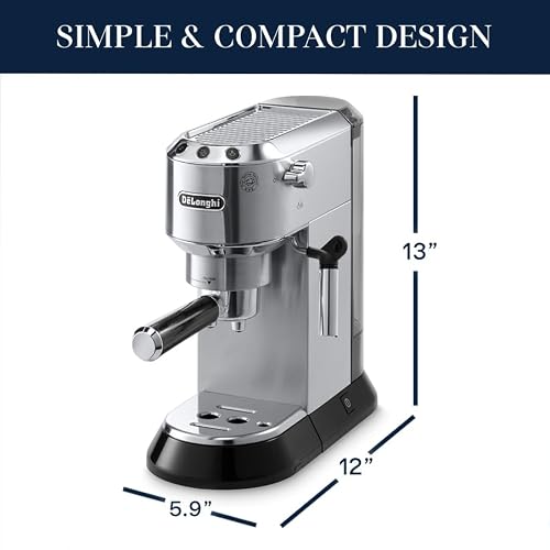 De’Longhi Dedica Espresso Machine with Manual Milk Frother, 15-Bar Pump & Adjustable Tray - Home Barista Coffee Maker for Espresso, Latte, Cappuccino & Iced Coffee - Italian Stainless Steel Design