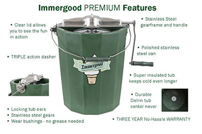 PREMIUM Large 8 qt. - Immergood Ice Cream Maker - Stainless Steel - Hand Crank