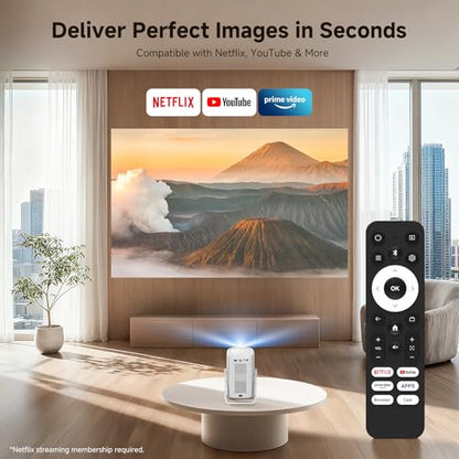 [Short Throw/1200ANSI/Built in Apps] 4K Outdoor Projector with WiFi and Bluetooth, Auto Focus Projector with Dual-Mode Stand, Smart Portable Proyector with Netflix/YouTube/PrimeVideo & Dolby