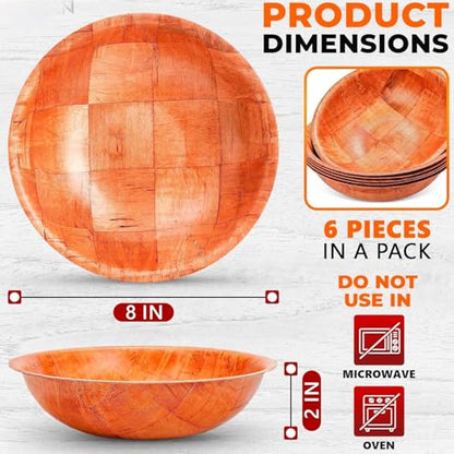 Rich&Richer 6 Pcs Wooden Salad Bowl Set - 8 Inch Salad Bowls for Lunch Woven Wooden Bowls for Food Snack Bowls for Kitchen Set - Fruit Bowl Decorative Bowl Fruit Bowl Wood Salad Bowl Set Serving Bowls