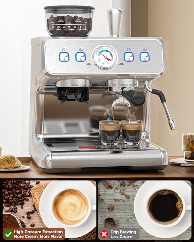 COWSAR 20 Bar Espresso Machine with Grinder & Milk Frother Steam Wand, 58mm Expresso Coffee machines, Commercial Stainless Steel Coffee Maker for Cappuccino and Latte, Perfect for Home Café-Pro