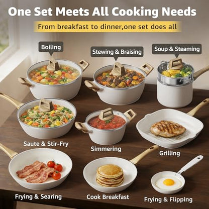25Pcs Pots and Pans Set Non Stick, Ceramic Cookware with Titanium-Reinforced Nonstick Coating, PFAS-Free & Induction Ready, Long-Lasting Performance, Full Kitchen Set with 3 Casseroles