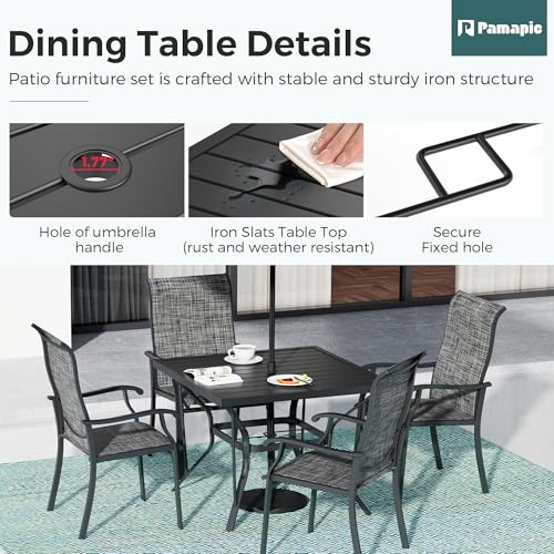 PATIOPIA 5-Piece Outdoor Dining Set, Patio Furniture Set with 4 Regular Chairs,Patio Dining Set with 1 Rectangular Table for Garden, Backyard, Poolside, Deck, Charcoal