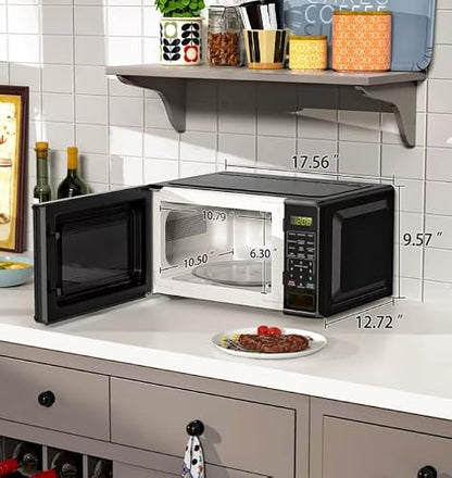 0.7 Cu Ft 700W Compact Countertop Microwave Oven Black Small Microwave with Turntable Defrost Child Lock for Kitchen Dorm Office