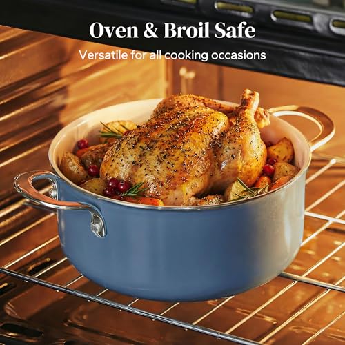 Redchef Ceramic Stock Pots Set 5QT, Sauce Pan with Lids(2.5QT/3.5QT), Induction Cooking Pot Set,Ceramic Pots with Stay Cool Handle, Nonstick Cookware Set, PTFE/PFASFree, Dishwasher/Oven Safe (Blue)