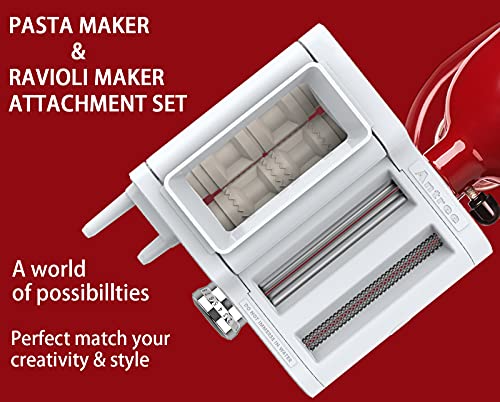ANTREE 3-IN-1 Pasta Attachment & Ravioli Attachment for KitchenAid Stand Mixers, Pasta Maker Assecories included Pasta Sheet Roller, Spaghetti Cutter and Ravioli Maker Attachment
