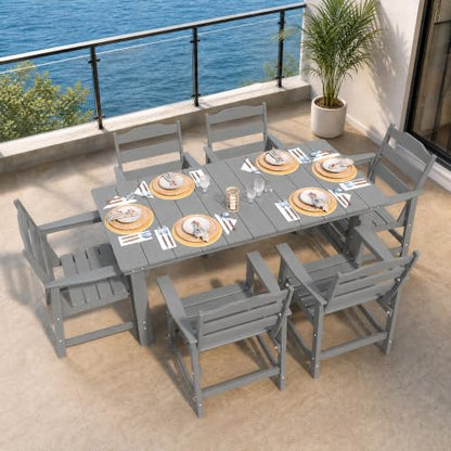 THOEOE 7 Pcs Outdoor Dining Set, 70" HDPE Dining Set for 6, Grey