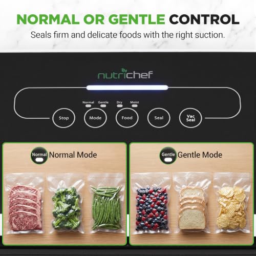 NutriChef Automatic Vacuum Air Sealing System for Food Preservation with Starter Kit, Compact Design, Lab Tested, Dry & Moist Food Modes with Led Indicator Lights, Black
