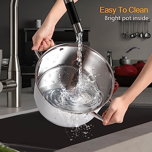 10-Quart Stainless Steel Soup Pot with Lid, Induction Compatible Cookware for Pasta, Stews, and Boiling - Dishwasher Safe Kitchen Essential