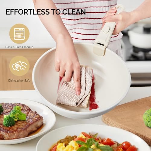 ROVSUN 22 Pcs Nonstick Pots and Pans Set, Cast Aluminum Kitchen Cookware Set with Detachable Handles, RV Kitchen Cooking Set and Utensils, Dishwasher Safe, PFAS PFOA & PFOS Free, Cream White