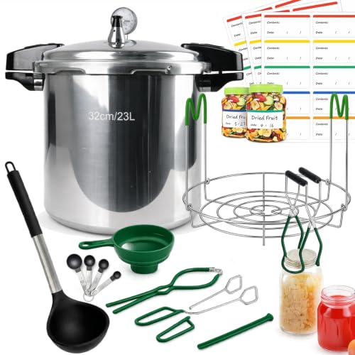 24 Quart Pressure Canner with Gauge & 9-Piece Canning Supplies Starter Kit – Extra Large Aluminum Pressure Cooker for Canning, Induction Compatible, Safe Home Food Preservation