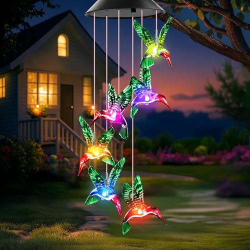Mom Grandma Nana Wife Sister Gifts for Mothers Day, Mother Birthday Gardening Hummingbird Gifts for Women, Winzwon Wind Chimes Solar Lights Outdoor Decor for Garden Patio Yard Porch