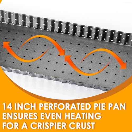 Quyimy Rectangle Tart Pan with Removable Bottom, 14 Inch Perforated Tart Quiche Pan Nonstick Pie Pan with Oil & Dish Brush, Baking Tray with Loose Bottom for Fluted Pies, Quiche,Tart