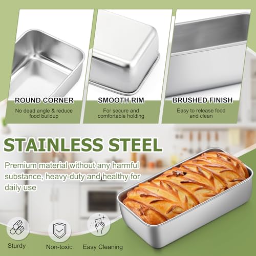 P&P CHEF Loaf Pan Set, 9 x 5 Inch Bread Pans, Stainless Steel Loaf Toast Baking Pans For Bread Meatloaf Lasagna Cake, Healthy & Non Toxic, Oven Safe& Easy Clean, (Silver, 1Pc)
