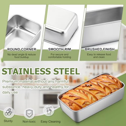 P&P CHEF Loaf Pan Set, 9 x 5 Inch Bread Pans, Stainless Steel Loaf Toast Baking Pans For Bread Meatloaf Lasagna Cake, Healthy & Non Toxic, Oven Safe& Easy Clean, (Silver, 1Pc)