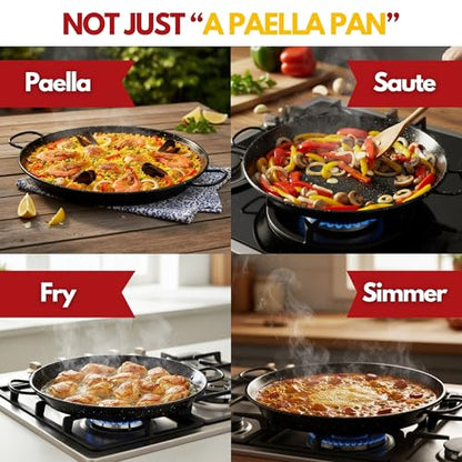 Paelluxe Paella Pan – Enamelled, No-Rust Steel Skillet – Easy-to-Clean Pan for Propane & Gas Burners – Indoor & Outdoor Cooking Cacerola Paellera Sarten – 20 Inch, for 14 Servings