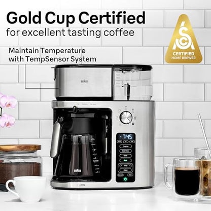 Braun MultiServe Plus 10-Cup Drip Coffee Maker - Hot & Cold Multi-Serve Brewer with Timer and Auto Start, Hot Water Dispenser, Over Ice Function, Stainless Steel & Pod-Free Design, KF9370SI