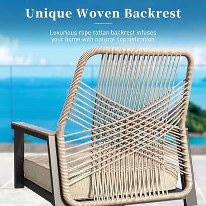 Patio Dining Set 9 Piece, 8 x Woven Rattan Swivel Chairs with Waterproof Cushion, 83" Rectangular Metal Dining Table with Umbrella Hole, Outdoor Table and Chairs Set for Backyard Lawn and Deck, Beige