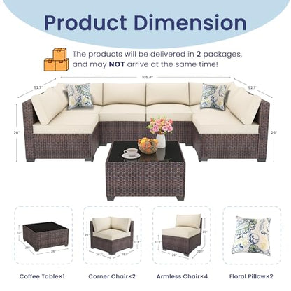 7 Piece Outdoor Patio Sectional Furniture Set, Modular Wicker Outdoor Couch