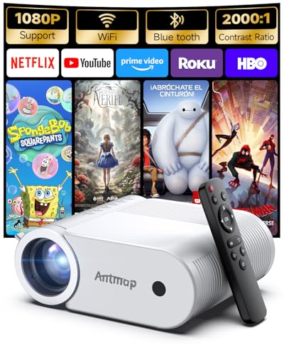 Mini Projector With WiFi and Bluetooth, 400 ANSI Portable Mini Projectors for iPhone, Native 1080P 4K Support Home Theater for Outdoor, 200” Display for Smartphone/HDMI/USB/TV Stick