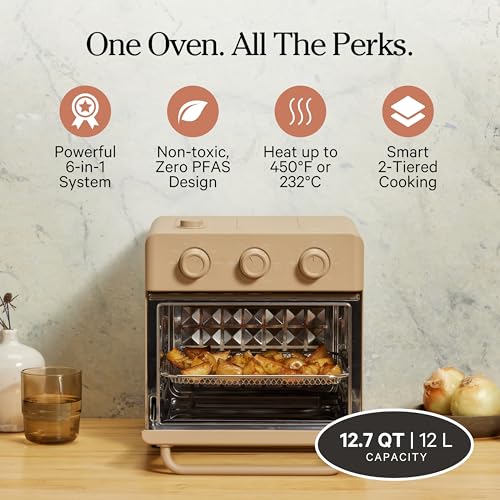 Our Place Wonder Oven | 6-in-1 Stainless Steel Air Fryer Toaster Oven Combo with Basket, Rack, Pan & Tray | Compact 13 QT Countertop Capacity - Toast, Roast, Bake, Reheat, Broil & Steam | Steam
