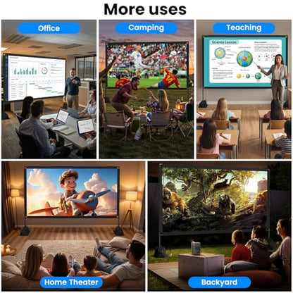 120inch Projector Screen with Stand: Portable Projector Screen Outdoor Indoor Front/Rear16:9 4K HD with Carry Bag, Sandbag - Lightweight Movie Screen for Backyard, Camping, Theater