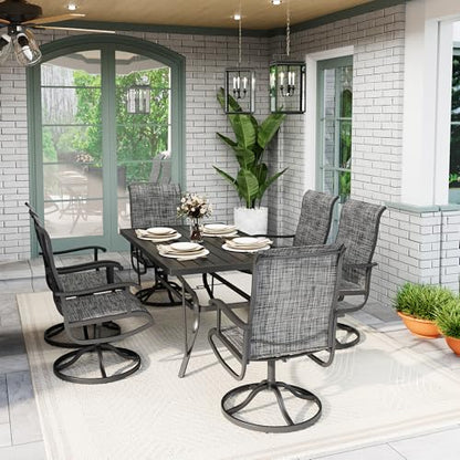 PATIOPIA 7-Piece Outdoor Dining Set, Patio Furniture Set with Textilene Swivel Chairs, Outdoor Table & 6 Chairs for Garden, Backyard, Poolside, Deck, Charcoal