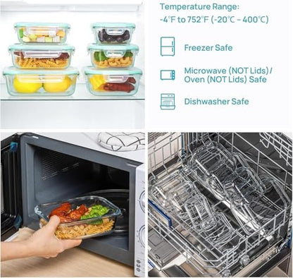 Vtopmart 8 Pack Glass Food Storage Containers with Airtight Lids, Glass Meal Prep Containers, Lunch Office Meal for Microwave, Oven, Freezer and Dishwasher, BPA Free