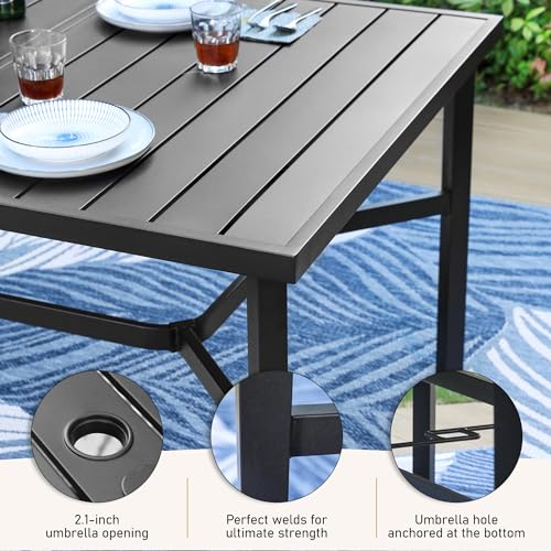 SUNSHINE VALLEY Patio Dining Set 9 PCS, 8 Stable Outdoor Dining Chairs with Rectangular Dining Table, Patio Table and Chairs Set for Lawn,Deck and Backyard