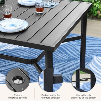 SUNSHINE VALLEY Patio Dining Set 9 PCS, 8 Stable Outdoor Dining Chairs with Rectangular Dining Table, Patio Table and Chairs Set for Lawn,Deck and Backyard