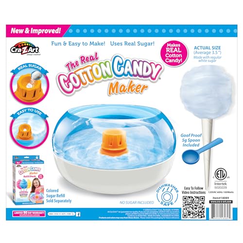 Cra-Z-Art Cotton Candy Maker, DIY Homemade Real Cotton Candy Machine for Kids, Comes with Paper Cones, and Measuring Spoons