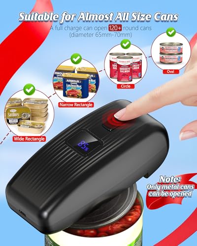 HuiJuKeJi LED Automatic Can Opener, Hands-Free One-Touch Operation Electric Can Opener, Auto-Stop Smooth Edge Safety & USB Rechargeable for Seniors Arthritis Effortless Opening Kitchen Gadget Gift