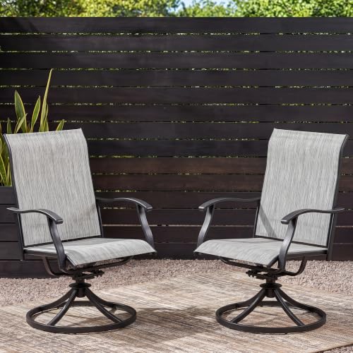 NUU GARDEN 2-Piece Patio Swivel Dining Chairs, 360° Rotation and 15° Rocking, All-Weather Textilene High-Back Chairs, Light Gray