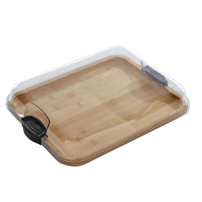 FARBERWARE Build-A-Board Bamboo Cutting Board with Clear Locking Lid and Black Handles, Perfect for Charcuterie, Snacks, and More, Single Compartment