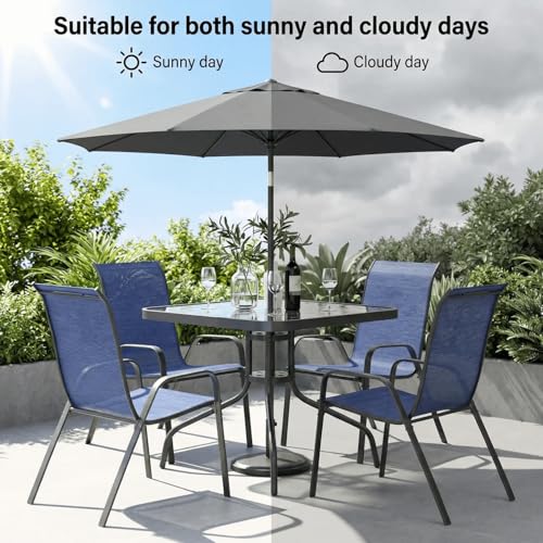 Arlopu 5 Piece Outdoor Patio Dining Set (Umbrella not Included), Porch Furniture with 4 Textline Chairs, 1 Square Glass Table for Garden, Backyard and Poolside, Lawn (Navy Blue)