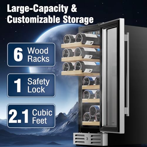Kalamera Mini Fridge 18 Bottle - 12 inch Wine Cooler Refrigerator, Built-in or Freestanding, with Stainless Steel & Double-Layer Tempered Glass Door, and Temperature Memory Function Wine Fridge