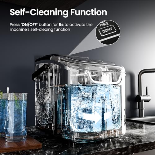 Antarctic Star Countertop Ice Maker Machine with Handle, 8 Cubes Ready in 6 Mins, 26.5lbs/24Hrs, Self-Cleaning Portable Ice Maker/Basket and Scoop for Home/Kitchen/Camping/RV (Black/Grey)