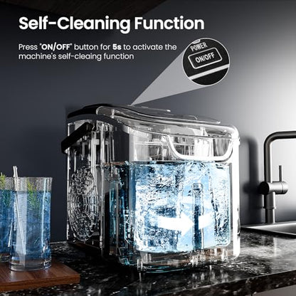 Antarctic Star Countertop Ice Maker Machine with Handle, 8 Cubes Ready in 6 Mins, 26.5lbs/24Hrs, Self-Cleaning Portable Ice Maker/Basket and Scoop for Home/Kitchen/Camping/RV (Black/Grey)