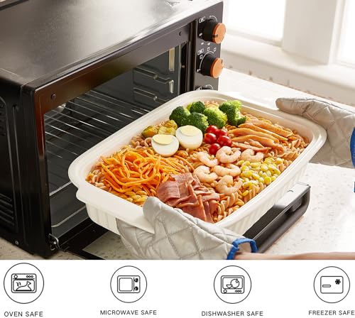 Large Baking Dish with Lid,5.5 Quart Lasagna Pan with Lid, 13.5x9 inch Ceramic Casserole Dish with Lid, Microwave, Dishwasher Safe, White