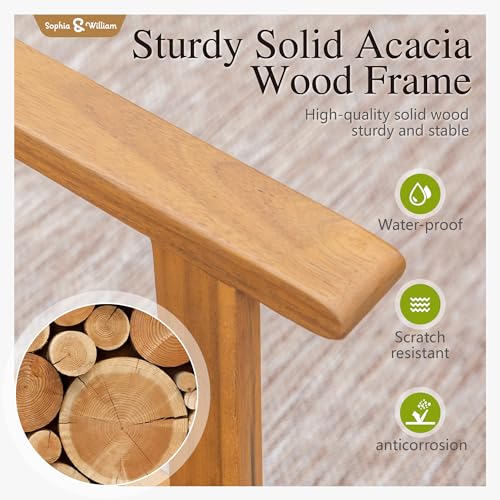 Sophia & William Outdoor Dining Set, Wooden Patio Table and Chairs Set, Rattan Furniture Set of 8 Rattan Chairs and 1 Acacia Wood Rectangular Table for Yard, Garden, Porch and Poolside