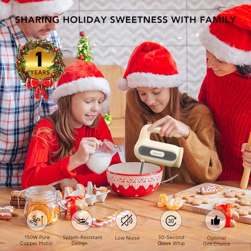 Hand Mixer Electric, 5-Speed Small Handheld Mixer, 2* (Dough Hooks & Beaters) Food Blender, Kitchen Blender for Baking, Cream, Cookies, 304 Dishwasher Safe