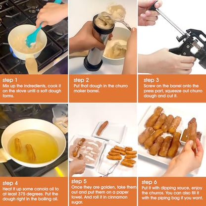 MTOGALT 21-Piece Cookie Press Set & Churro Maker Machine – Stainless Steel Baking Gun for Spritz Cookies, Hollow Churros, and Pastry – Includes 6 Nozzles, 9 Discs, Piping Bag, and 2 Brushes