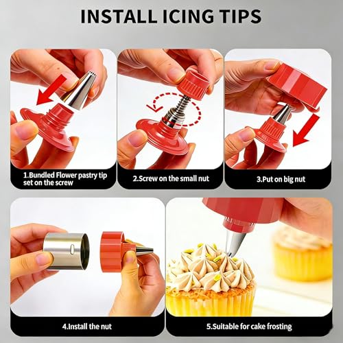 Stainless Steel Spritz Cookie Press - Press Gun Kit with 13 Discs & 8 Piping Tips, DIY Christmas Maker, Practical Baking Gadgets red