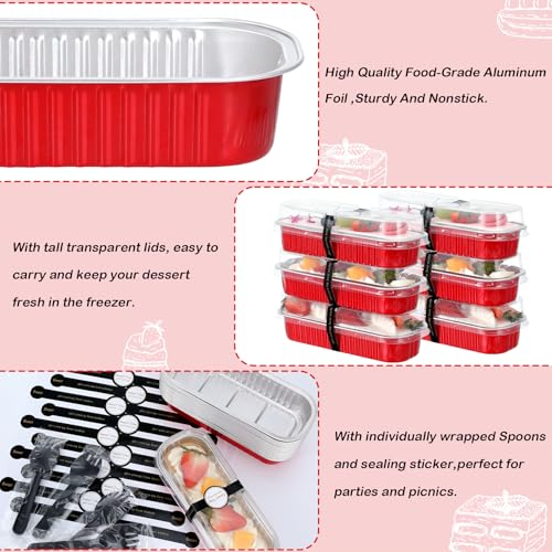 EgticHome Mini Loaf Pans with Lids and Spoons (100 Pack, Mixed color, 6.8oz) Rectangular Aluminum Foil Baking Pans
