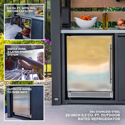 Backyard Discovery Fusion Flame Galvanized Steel Covered Outdoor Kitchen with 5-Burner Stainless, Grill, Refrigerator, Countertop, Storage, and, Roof for All-Season Outdoor Cooking, electric