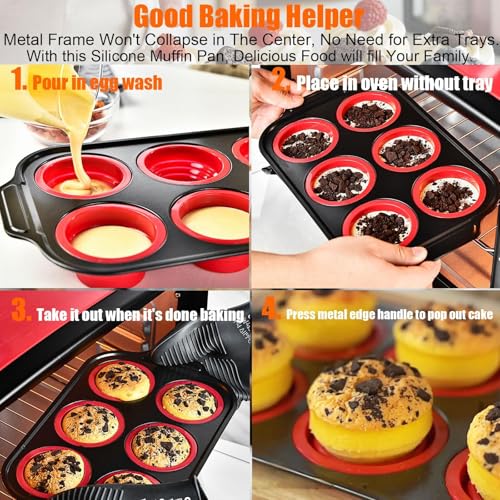 Silicone Muffin Pan, 6-Cup Nonstick Silicone Muffin Pans for Baking, Food-Grade Cupcake Pan for Oven, Microwave, Dishwasher Safe, BPA-Free Silicone Baking Mold for Muffins, Cupcakes, Egg Muffins