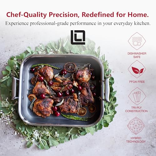 LIVWELL DiamondClad 12 X 14- Inch Hybrid Nonstick Roasting Pan with Rack | Stainless Steel, PFOA & PFAS-Free | Oven, Dishwasher & Metal Utensil Safe