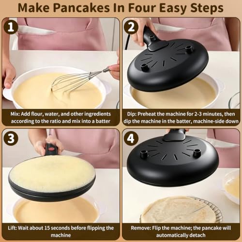Handheld Electric Crepe Maker Machine, 8" Portable Nonstick Crepe Pan with Batter Bowl & Mixer, Nonstick dipping plate with on/off switch, Quick Heat-Up & Even Heating, Easy to Clean, for Home