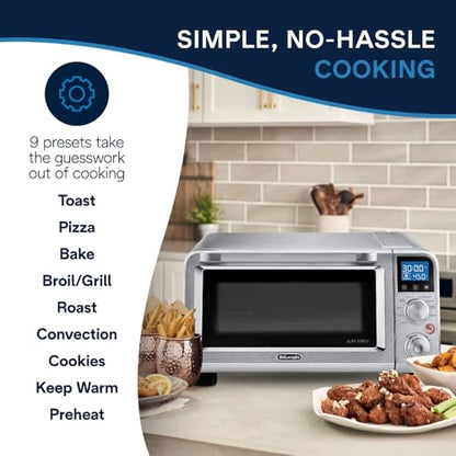 De'Longhi Digital Air Fry Convection Toaster Oven 14L Stainless Steel, Air Fry Oven, 9-in-1, Grills, Broils, Bakes, Roasts, Reheats, Keep Warm, Non-Stick, Scratch-Resistant Interior, 1800-Watts